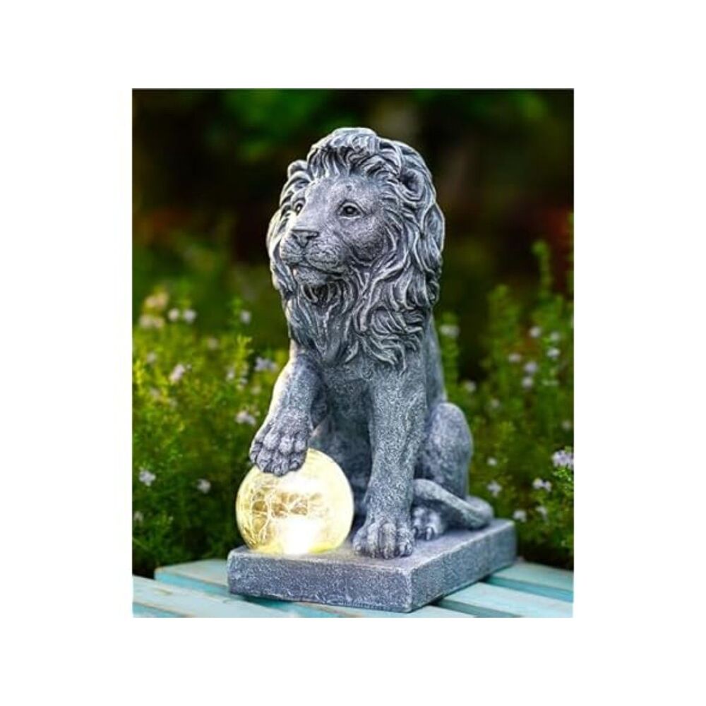 Lion with Ball Solar Statue